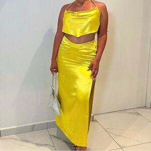 Christie Diamanté Rope Cowl Neck yellow Top from Meshki size XS